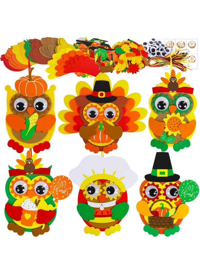وينلين 24 مجموعة من زخارف عيد الشكر البومة، مجموعات فنية لعيد الشكر، مجموعات حرفية لعيد الشكر، حرف الخريف، عباد الشمس، تركيا، ملصقات إسفنجية، الفنون والحرف اليدوية، عيون جوجلي للأطفال، أنشطة الفصل الدراسي - Image 1