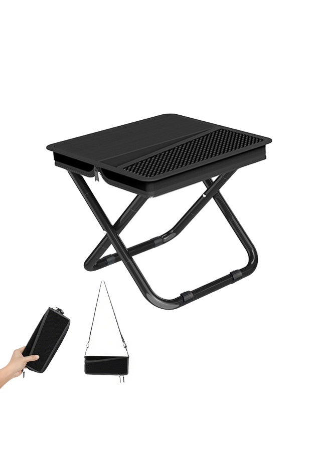 hilimse Portable Small Metal Handbag-Style Portable Folding Stool Durable Lightweight Camping Stool, Compact Outdoor Seat for Travel, Hiking and More(Medium Size,Black) - Image 1
