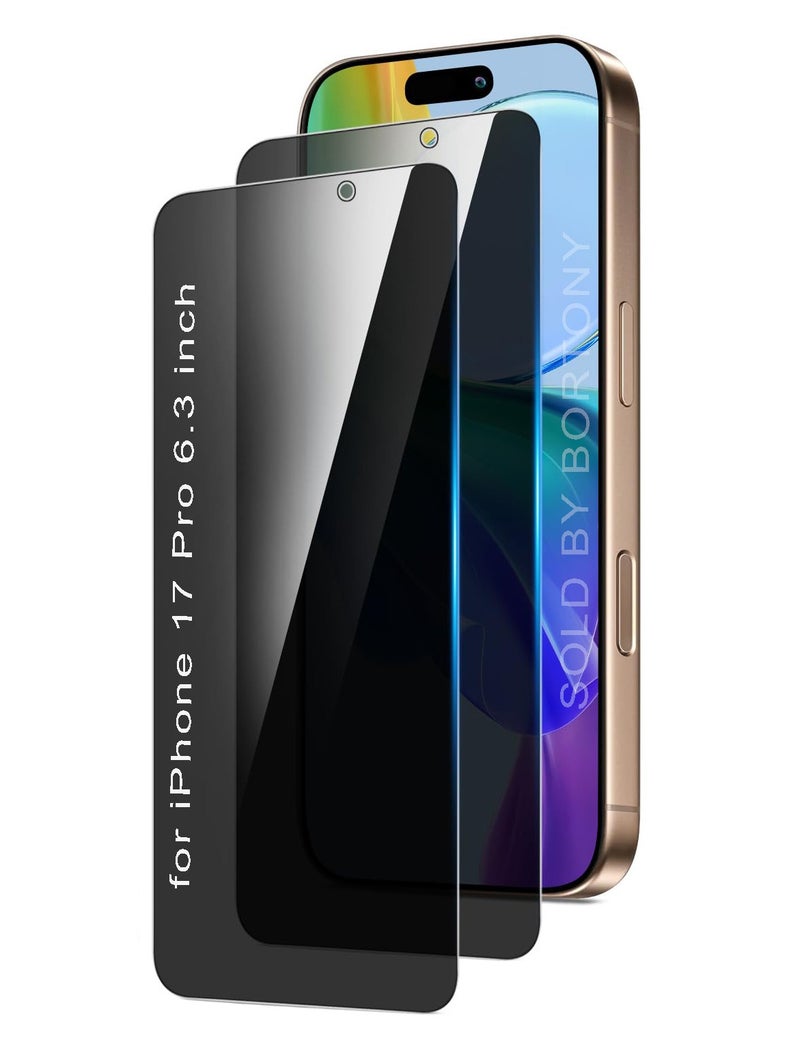 واقي شاشة للخصوصية لهاتف iPhone 17 Pro (عبوة من قطعتين) - زجاج مقسى مانع للتطفل، لا يكوّن فقاعات، مقاوم للخدش وسهل التركيب. - Image 1