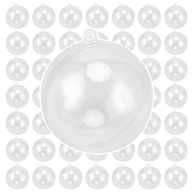 50 PCS 6CM CLEAR PLASTIC BAUBLES TO FILL CLEAR FILLABLE BAUBLES TRANSPARENT BALL SPHERE ORNAMENTS DIY CHRISTMAS DECORATIVE BAUBLES FOR CHRISTMAS PARTY AND WEDDING