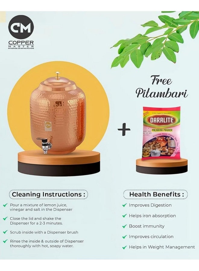 Copper-Master 5 Litre Hammered Water Dispenser (Matka/Pot) Container Pot with 1 Copper Glass and Stand Pure Copper and Ayurvedic Health Benefits (5000 ml) - Image 4