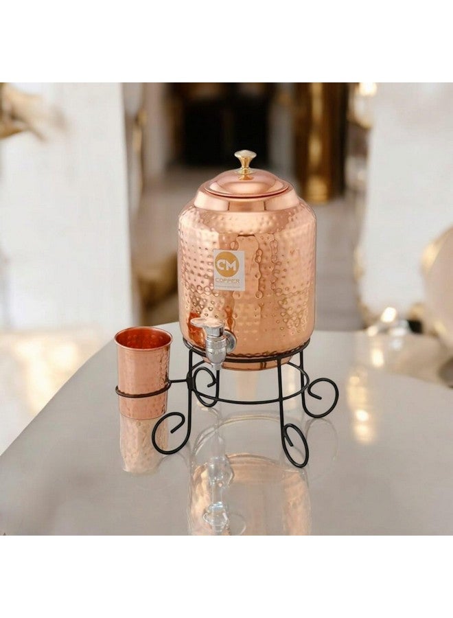 Copper-Master 5 Litre Hammered Water Dispenser (Matka/Pot) Container Pot with 1 Copper Glass and Stand Pure Copper and Ayurvedic Health Benefits (5000 ml) - Image 1