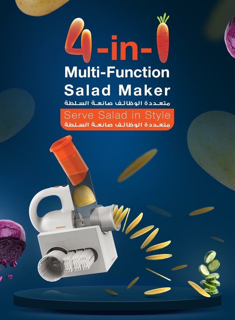 porodo Multi-Function Salad Maker with 4 Slicing Blades, Cordless, Smart Display, Dual 1300 Rechargeable Battery, One Touch Start, Ultra Thin & Thick Slicing, USB-C Charging - Image 2