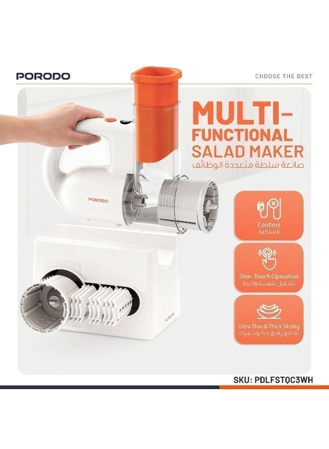 porodo Multi-Function Salad Maker with 4 Slicing Blades, Cordless, Smart Display, Dual 1300 Rechargeable Battery, One Touch Start, Ultra Thin & Thick Slicing, USB-C Charging - Image 5