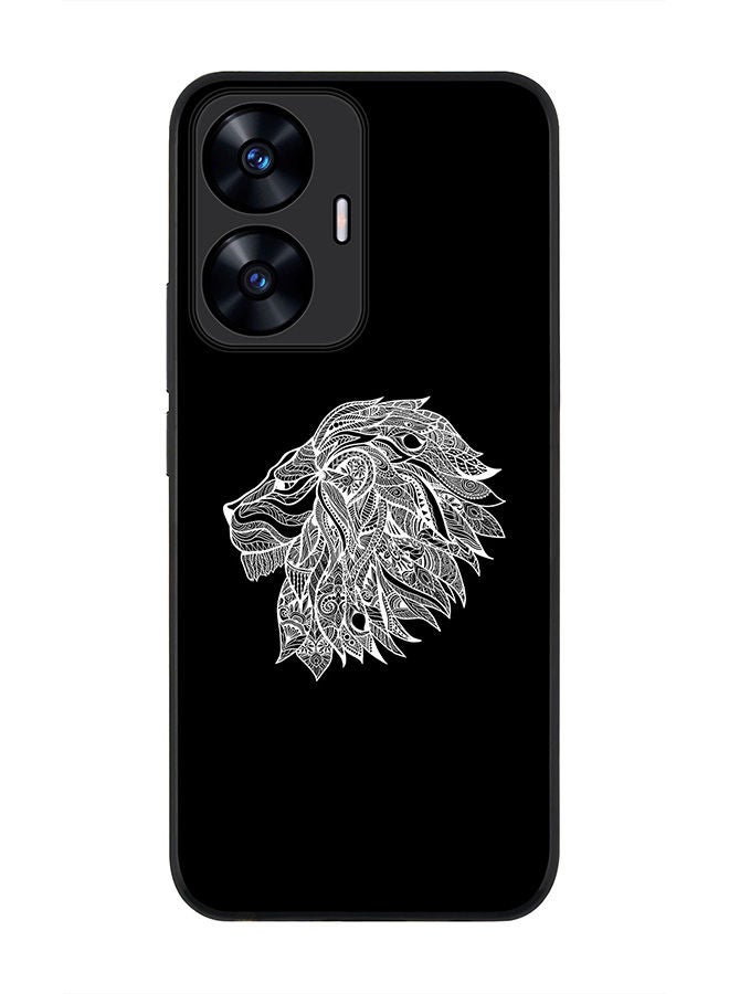 Stylizedd حافظة حواف سوداء متينة لهاتف Realme C55 4G - غلاف رقيق مرن من مطاط TPU مع تصميم تجريدي للأسد - Image 1