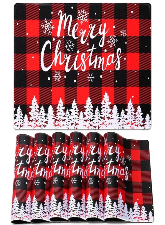Billbotk Christmas Placemats Set of 6, Non-Slip Place Mats for Dining Table, Merry Christmas Snowflake Buffalo Plaid Placemats for Xmas Decorations - Image 1