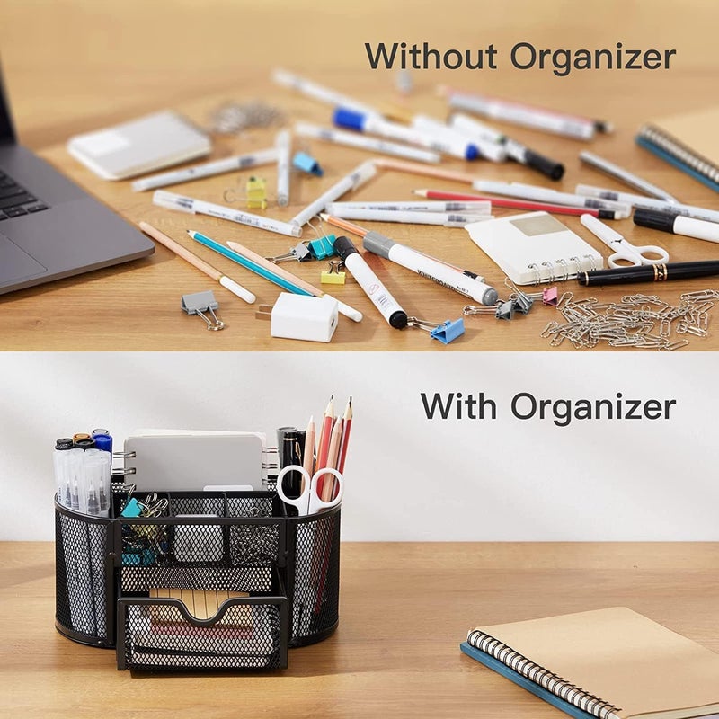 LEAFZY Metal Mesh Desk Organizer Pen Holder | Wire Frame Storage Stand for Office, Study & Makeup | Compact Stationery Organizer for Pens, Pencils & Accessories | Home & Desk Décor (9 Compartment) - Image 4
