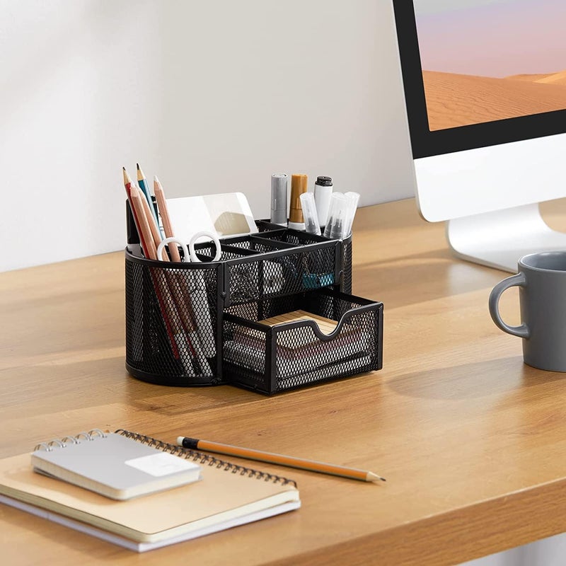 LEAFZY Metal Mesh Desk Organizer Pen Holder | Wire Frame Storage Stand for Office, Study & Makeup | Compact Stationery Organizer for Pens, Pencils & Accessories | Home & Desk Décor (9 Compartment) - Image 3