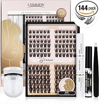 LASHVIEW Lash Clusters 144 Pcs Cluster Lashes DIY Cluster Eyelash Extensions Mega Volume Reusable Individual Lashes Cluster Volume Look Super Thin Band SoftD10Dmix - Image 1