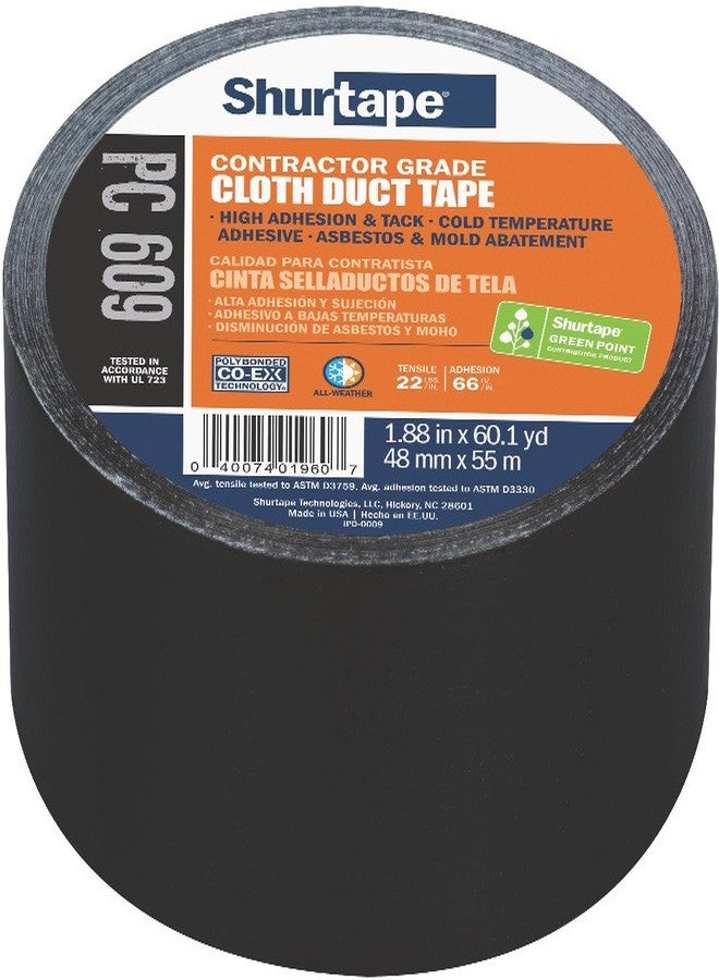 Shurtape PC 609 Performance Grade, Co-Extruded Cloth Duct Tape, 48mm x 55m, Black, 1 Roll (199722) - Image 1