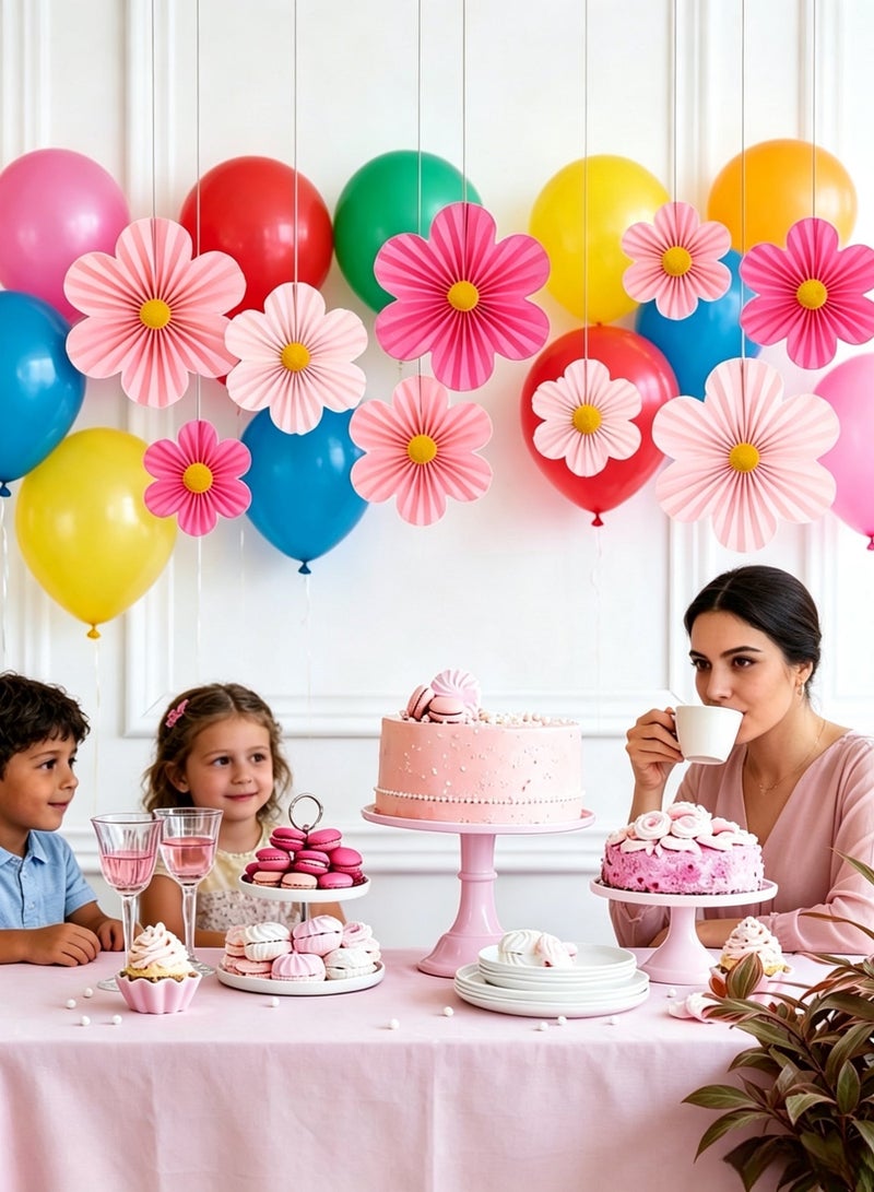 زينات مروحة زهرة ورقية وردية مكونة من 9 قطع، ثلاثة أحجام 8/10/14 بوصة لون وردي فاتح وغامق، زينة حفلات ميلاد البنات واستقبال الأطفال ورمضان وعيد الحب لتزيين المنازل - Image 3