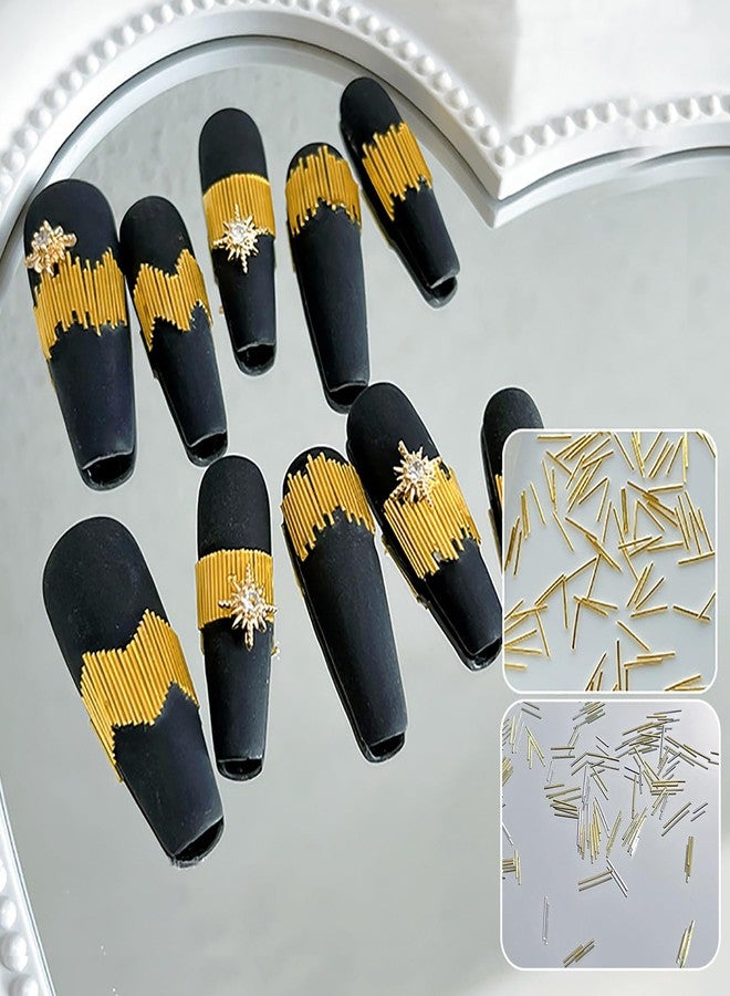 SILPECWEE 1200Pcs Metal Reflective Thin Strip 3D Nail Charms Silver Gold Nail Reflective Silk Straight Rods Nail Rivet Shinny Nail Art Studs Charms for Nail Decoration Craft Supplies - Image 2