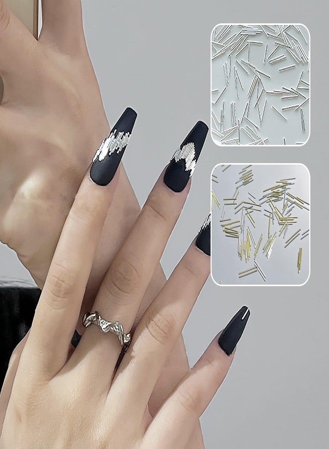 SILPECWEE 1200Pcs Metal Reflective Thin Strip 3D Nail Charms Silver Gold Nail Reflective Silk Straight Rods Nail Rivet Shinny Nail Art Studs Charms for Nail Decoration Craft Supplies - Image 4