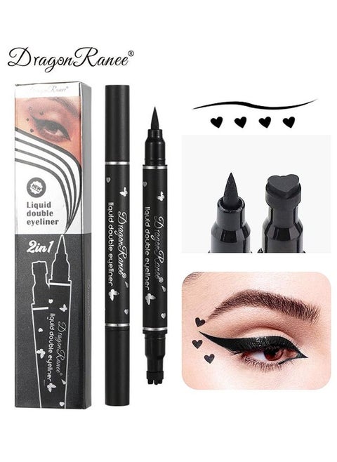 Double Head Wing-sealed Liquid Eyeliner Long-lasting All-day Waterproof - Sweat-proof Long-lasting Smooth Black Liquid Eyeliner - Heart