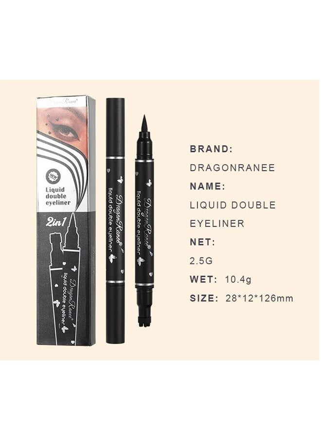 Double Head Wing-sealed Liquid Eyeliner Long-lasting All-day Waterproof - Sweat-proof Long-lasting Smooth Black Liquid Eyeliner - Heart