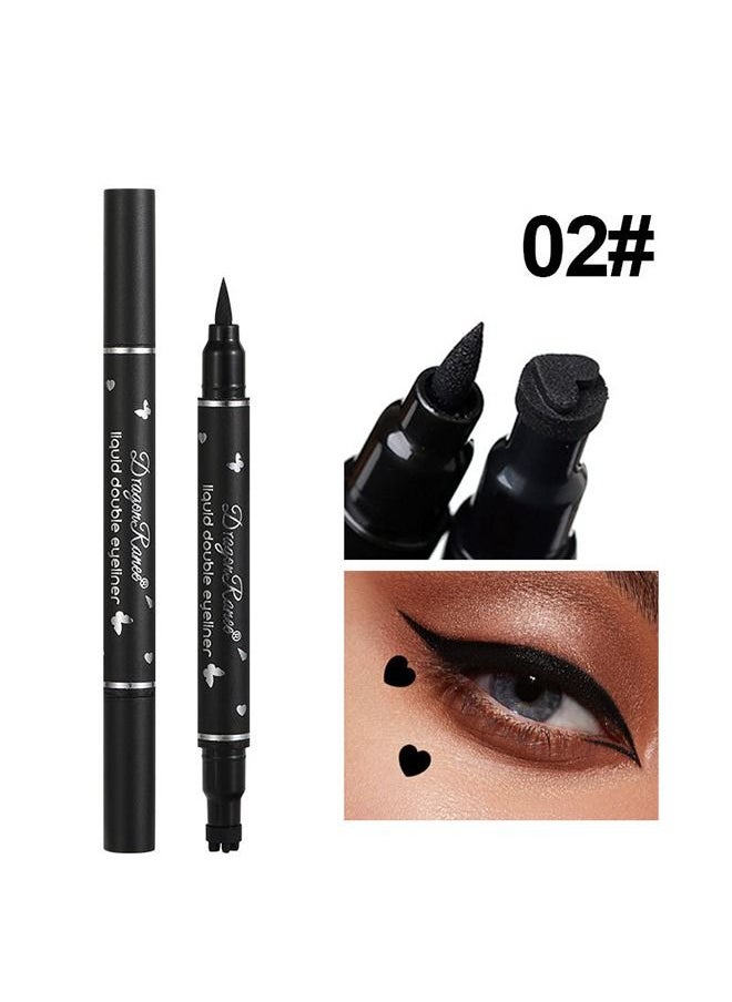 Double Head Wing-sealed Liquid Eyeliner Long-lasting All-day Waterproof - Sweat-proof Long-lasting Smooth Black Liquid Eyeliner - Heart