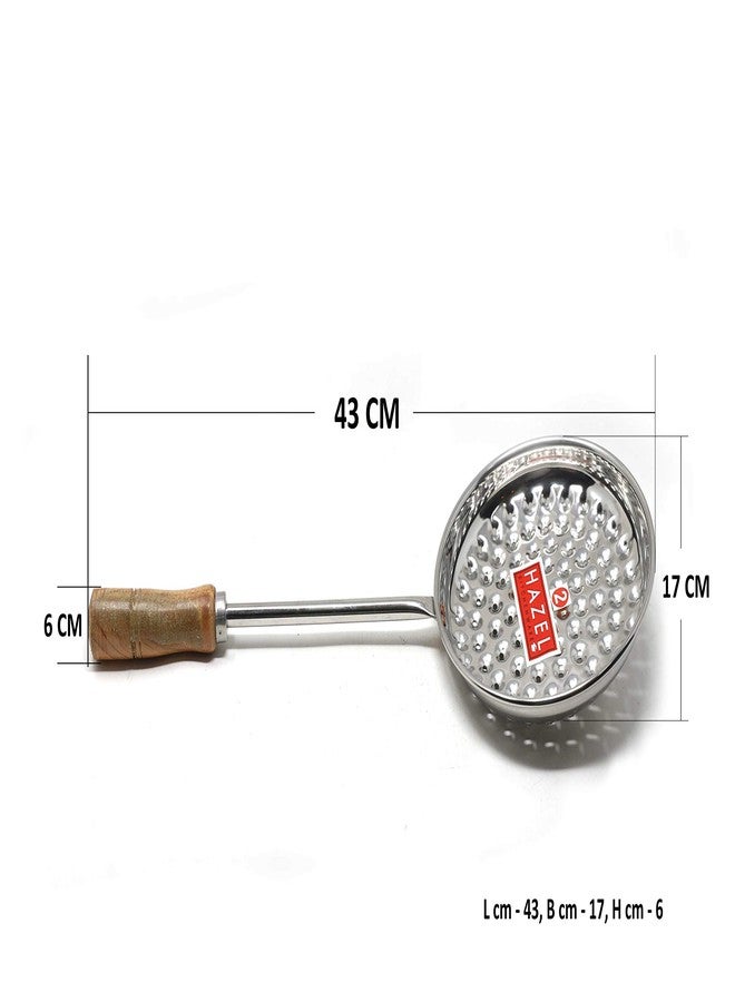 HAZEL Boondi Maker Stainless Steel | 43 x 17 x 6 Centimeters Multipurpose Jhara for Boondi Raita and Laddu Sweets with Wooden Handle for Firm Grip - Image 2