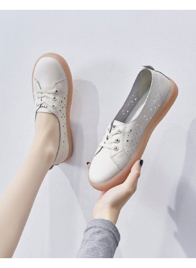 ZHR Bovine Split Leather + Jelly Sole】breathable Mesh Women's Casual Shoes, Summer Sports Shoes, White Sneakers For Women - Image 1