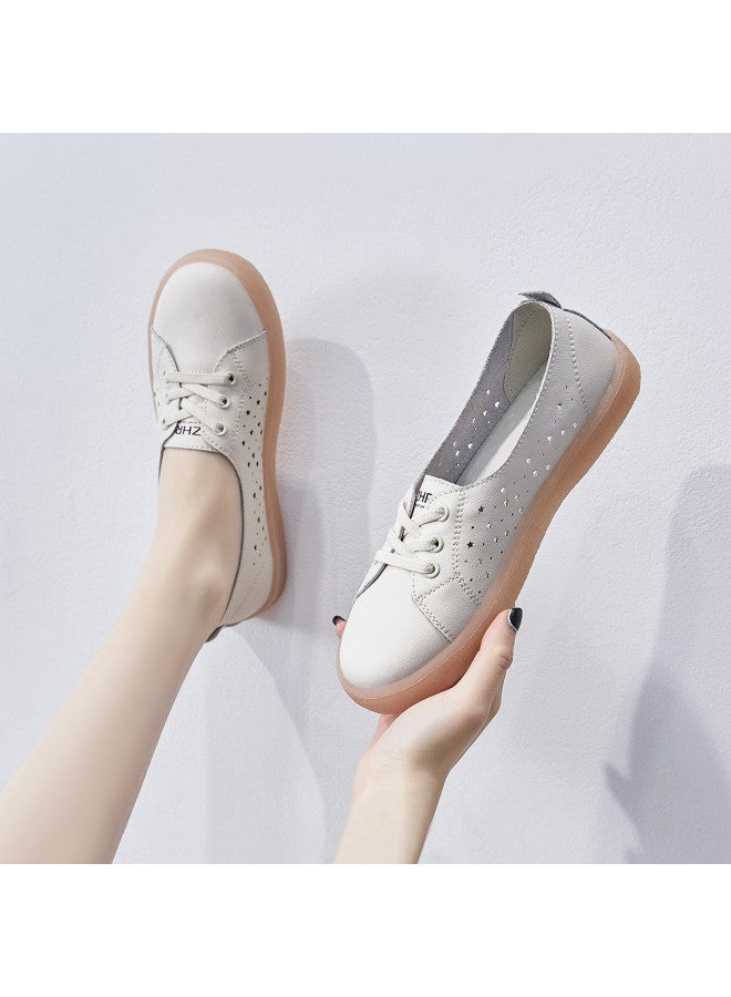 ZHR Bovine Split Leather + Jelly Sole】breathable Mesh Women's Casual Shoes, Summer Sports Shoes, White Sneakers For Women - Image 2