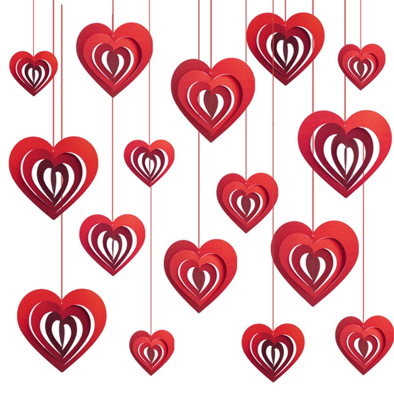 SXDMHYB 40Pcs Valentine's 5D Glittering Heart Hanging Foil Decorations, Swirl Red Hollowed Heart Hanging Heart Garland for Valentine's Engagement Wedding Bridal Shower Anniversary Party Decorations - Image 1