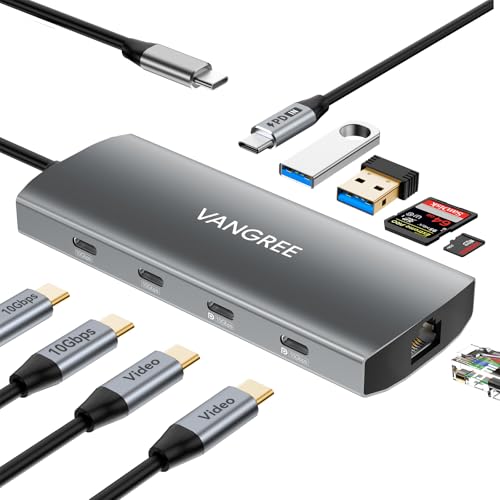 VANGREE USB C Hub with Dual 4K@60Hz Displayports, 2 USB-A & 2 USBC 3.2 10Gbps Ports, 1Gbps Ethernet, 100W PD, SD/TF, USB C Splitter Docking Station for MacBook Pro/Air, iMac, iPad Pro, XPS, Thinkpad, Surface - Image 1