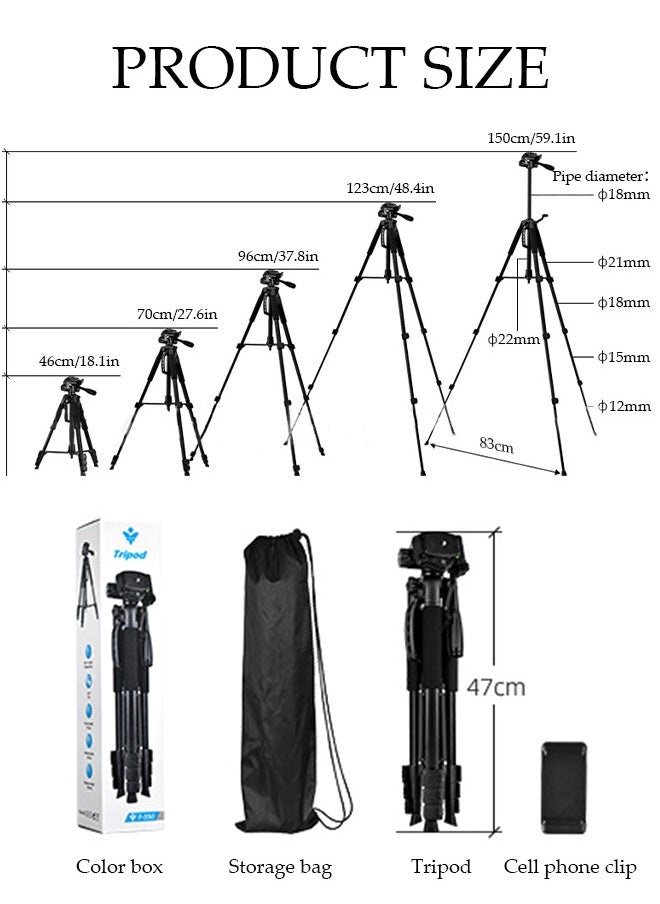 DUNISO - Tripod Stand Extendable Phone Tripod Stand with Portable Pouch, Portable Phone Tripod Stand, Phone Mount for iPhone＆ Android Phone Gopros DSLR Cameras - Image 1