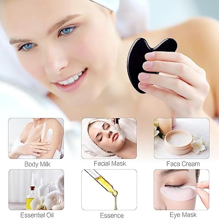 FUANKANG Gua Sha Facial Tools Black Guasha Stone for Skincare Face Body Relieve Muscle Tensions Reduce Puffiness (Black - Image 3