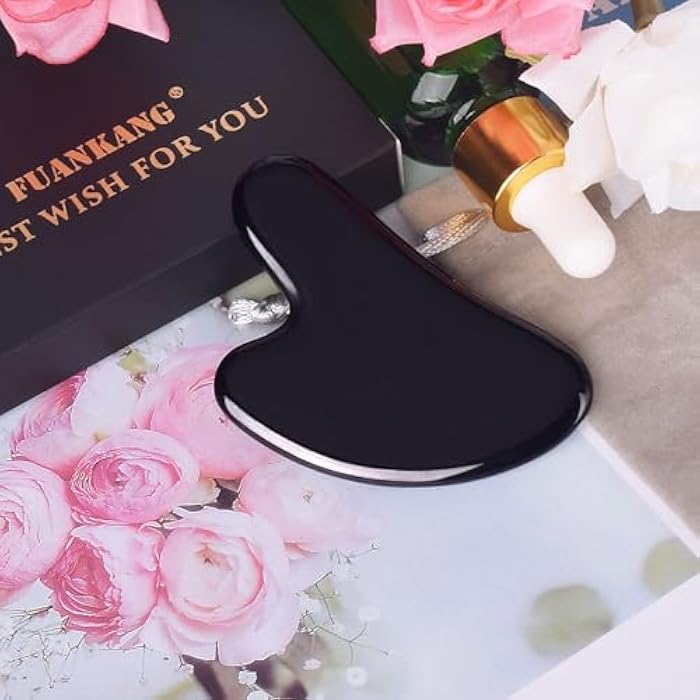 FUANKANG Gua Sha Facial Tools Black Guasha Stone for Skincare Face Body Relieve Muscle Tensions Reduce Puffiness (Black - Image 5