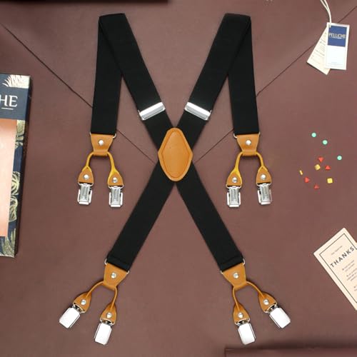 Peluche Novelist Charmer Black & Tan Brown X Back 8 Clips Suspender (Strap Width- 3.5cm) - Image 2