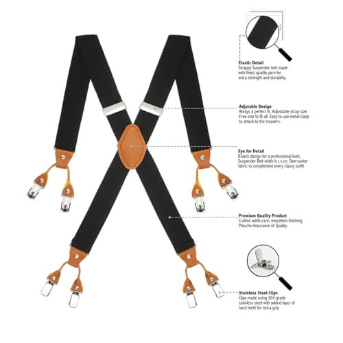 Peluche Novelist Charmer Black & Tan Brown X Back 8 Clips Suspender (Strap Width- 3.5cm) - Image 3