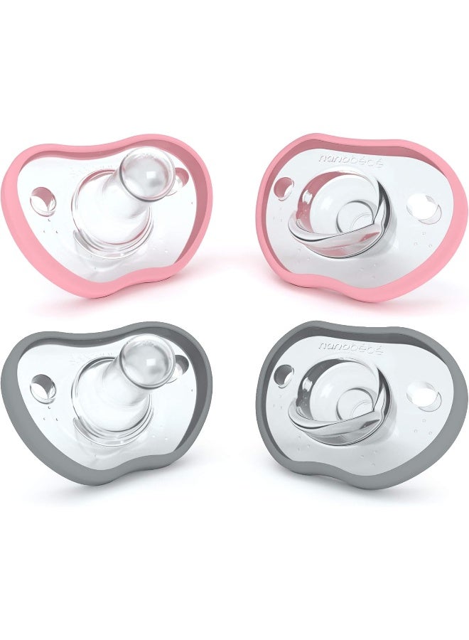 NANOBÃ‰BÃ‰ Nanobebe Baby Pacifiers 0-3 Month - Orthodontic, Curves Comfortably with Face Contour, Award Winning for Breastfeeding Babies, 100% Silicone - BPA Free. Baby Registry Gift 4pk, Pink/Grey - Image 1