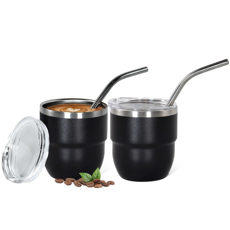 CHLJAR 4oz Stackable Cup Vacuum Insulated Espresso Cup Set of 2 Espresso Shot Glass for Coffee Double Wall Stainless Steel Mini Tumbler Shot Glasses with Straw and Lid - Image 2