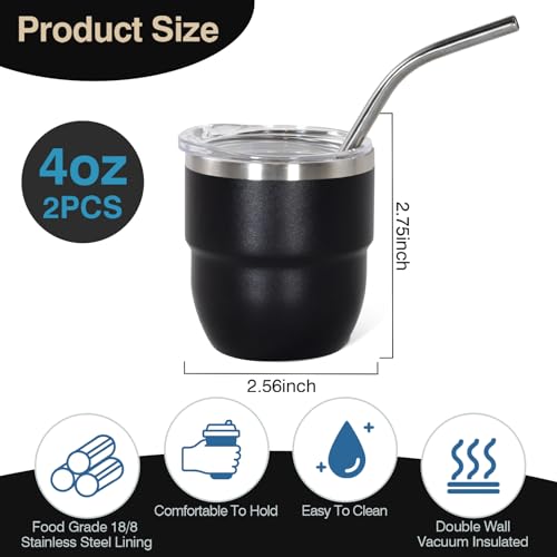 CHLJAR 4oz Stackable Cup Vacuum Insulated Espresso Cup Set of 2 Espresso Shot Glass for Coffee Double Wall Stainless Steel Mini Tumbler Shot Glasses with Straw and Lid - Image 3