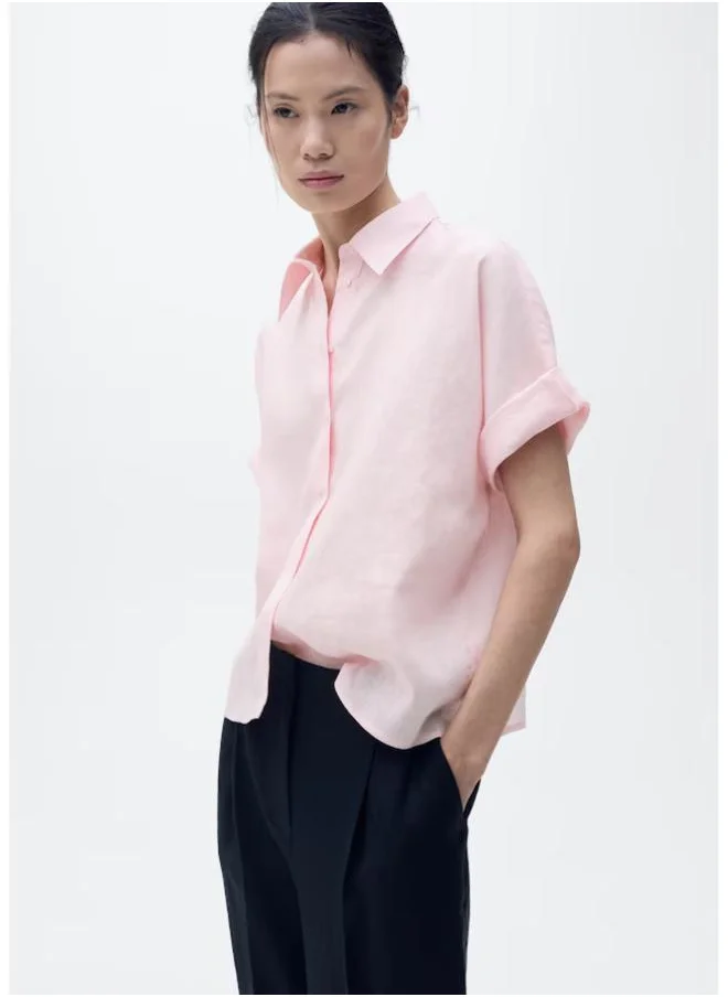مانجو Short Sleeve Linen-Blend Shirt