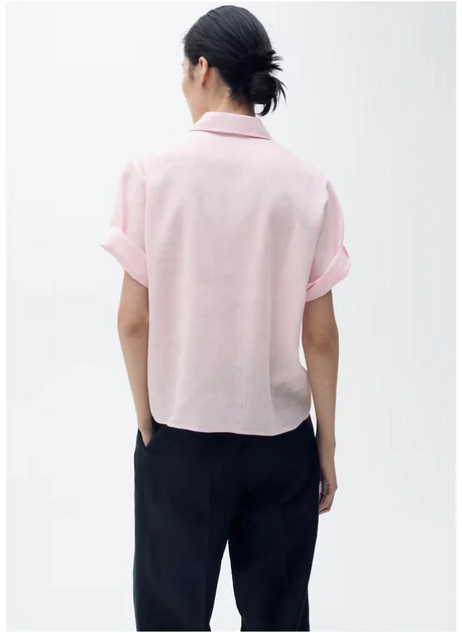 مانجو Short Sleeve Linen-Blend Shirt
