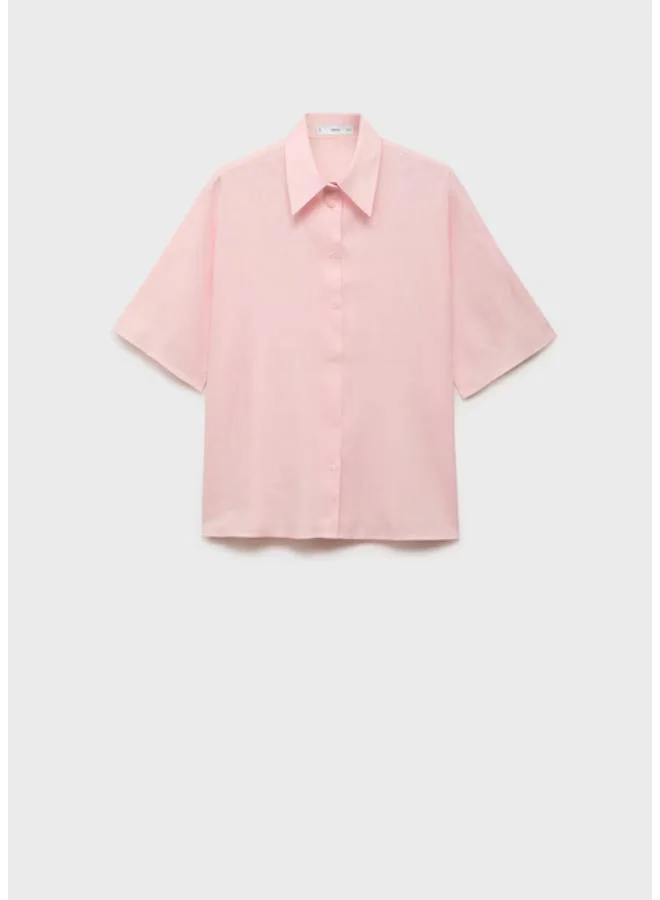 MANGO Short Sleeve Linen-Blend Shirt