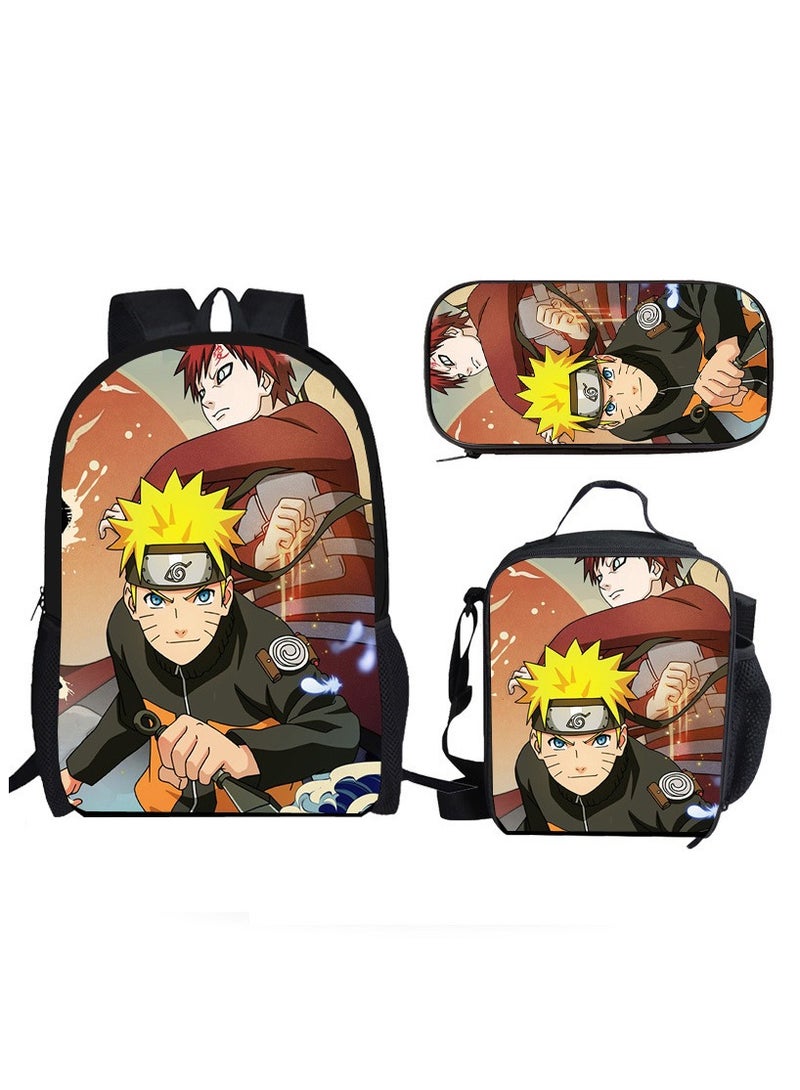 Naruto Cartoon Anime Student Backpack Three-Piece Set 29*42*16cm