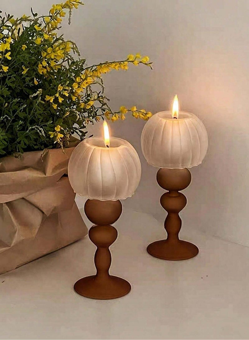 1pc Jellyfish Shape Frosted Glass Candle Holder, Ins Nordic Vintage Lighting Home Decor, Creative Luxury French Style Dinner Table Decoration, Suitable For Living Room, Bedroom, Dining Room, Suitable For Living Room, Bedroom And Dining Room Halloween, Spooky, Autumn, Festival, Holiday Christmas, Winter, Holiday, Festival - Image 1