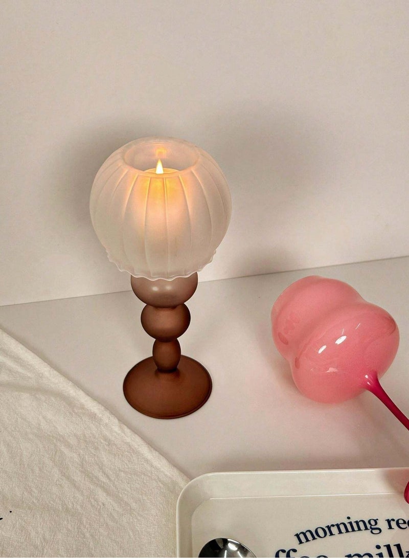 1pc Jellyfish Shape Frosted Glass Candle Holder, Ins Nordic Vintage Lighting Home Decor, Creative Luxury French Style Dinner Table Decoration, Suitable For Living Room, Bedroom, Dining Room, Suitable For Living Room, Bedroom And Dining Room Halloween, Spooky, Autumn, Festival, Holiday Christmas, Winter, Holiday, Festival - Image 3