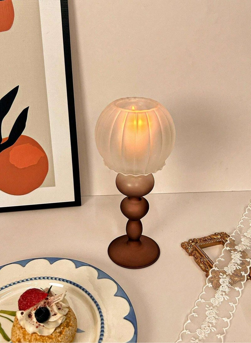 1pc Jellyfish Shape Frosted Glass Candle Holder, Ins Nordic Vintage Lighting Home Decor, Creative Luxury French Style Dinner Table Decoration, Suitable For Living Room, Bedroom, Dining Room, Suitable For Living Room, Bedroom And Dining Room Halloween, Spooky, Autumn, Festival, Holiday Christmas, Winter, Holiday, Festival - Image 2