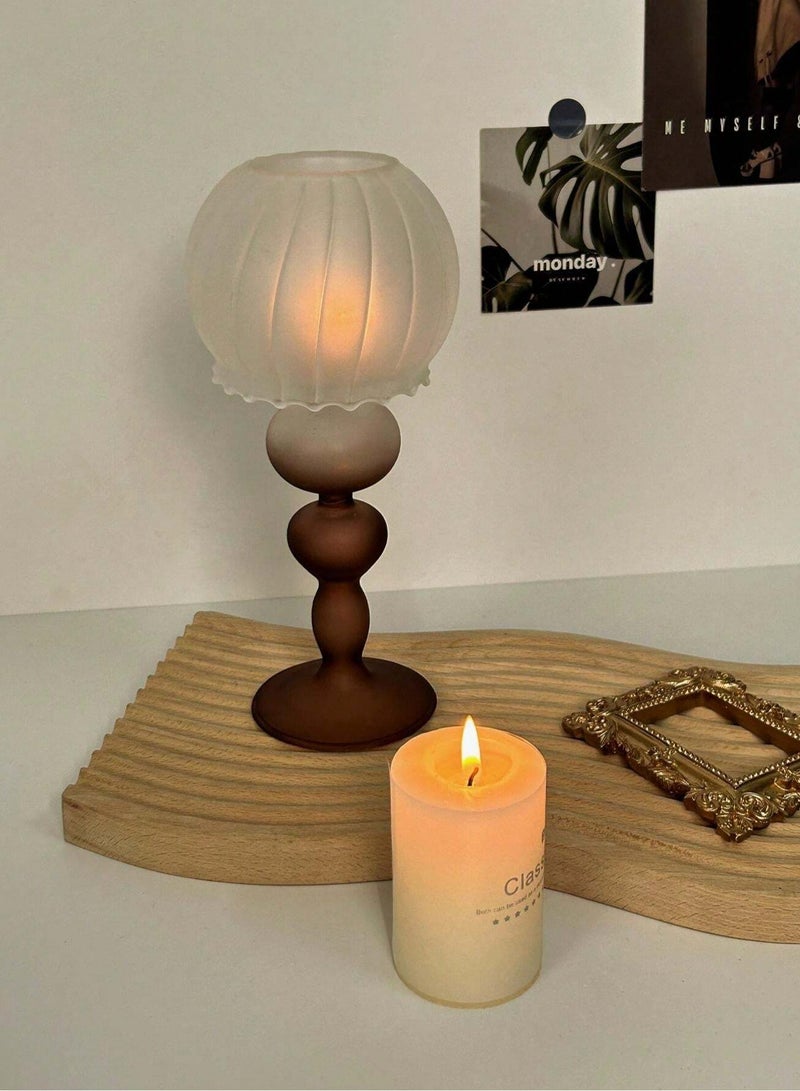 1pc Jellyfish Shape Frosted Glass Candle Holder, Ins Nordic Vintage Lighting Home Decor, Creative Luxury French Style Dinner Table Decoration, Suitable For Living Room, Bedroom, Dining Room, Suitable For Living Room, Bedroom And Dining Room Halloween, Spooky, Autumn, Festival, Holiday Christmas, Winter, Holiday, Festival - Image 4