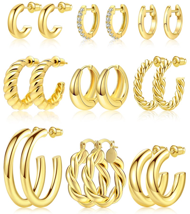 adoyi Gold Hoop Earrings Set for Women Gifts 14K Gold Plated Jewelry Sets Twisted Huggie Hoop Earrings Lightweight Valentine Anniversary Birthday Friendship Gift for Women - Image 1