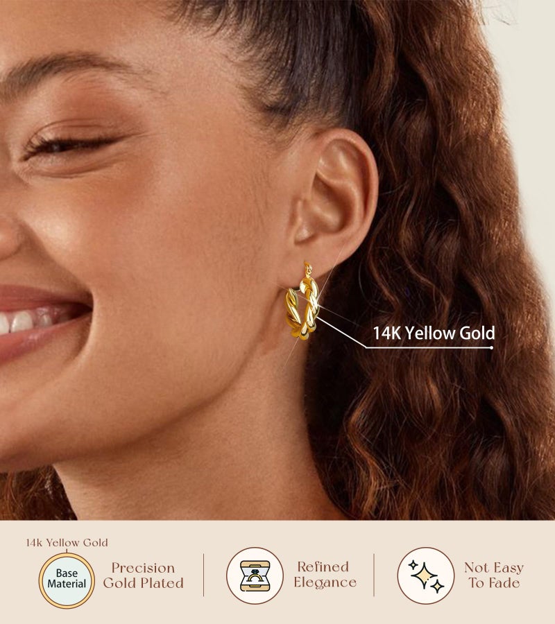adoyi Gold Hoop Earrings Set for Women Gifts 14K Gold Plated Jewelry Sets Twisted Huggie Hoop Earrings Lightweight Valentine Anniversary Birthday Friendship Gift for Women - Image 5