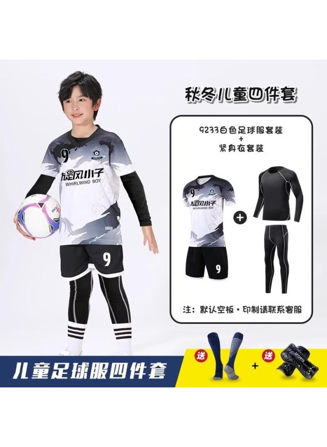 Children's Football Jersey Set Long Sleeve Training Uniform with Socks and Protective Gear
