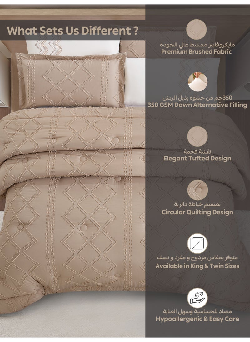 Donetella Bedding Comforter Set Single Size, 4-Pcs Bed Set Fits 120X200 Cms -Tufted Embroidery Set-All Season- 350 GSM Brushed Microfiber (طقم مفرش سرير فندقي)  - Image 5