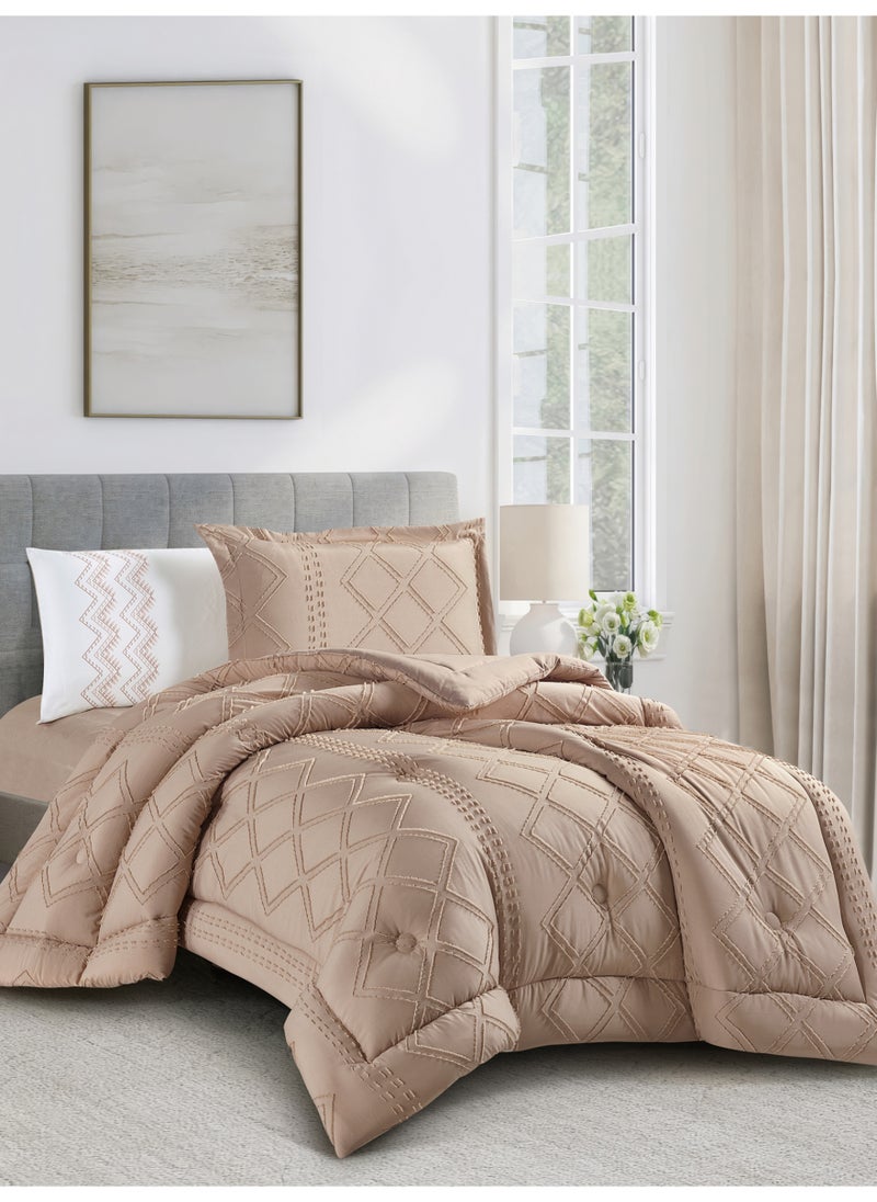 Donetella Bedding Comforter Set Single Size, 4-Pcs Bed Set Fits 120X200 Cms -Tufted Embroidery Set-All Season- 350 GSM Brushed Microfiber (طقم مفرش سرير فندقي)  - Image 1