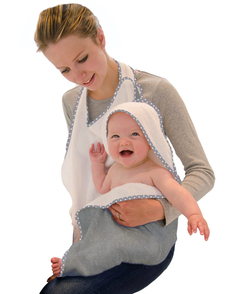 Cuddledry Hands Free Baby Bath Towel | Luxuriously Soft Cotton & Viscose Derived from Bamboo Hooded Baby Towel | Apron Towel for Safe Babies Bathtime | Perfect Newborn Gift | Gray - Image 1