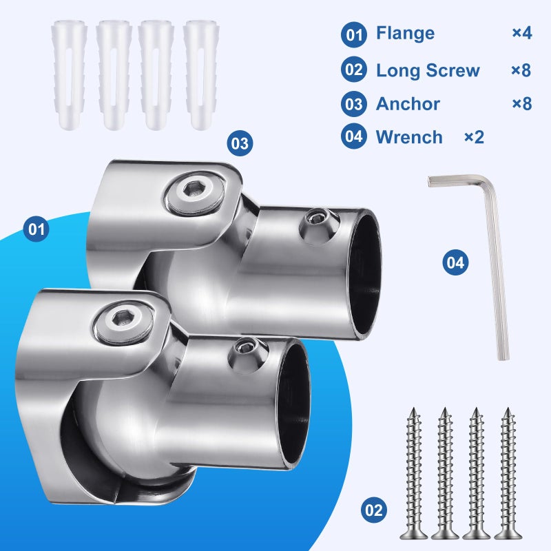 Zonon 4 Pack Shower Curtain Rods Single Swivel Flange Angled Shower Curtain Rods Bracket with Screws Brushed Nickel Finish 180Â° Rotation Fit 1" Outer Dia Rod for Bathroom Angled Sloped Ceiling Wall - Image 4