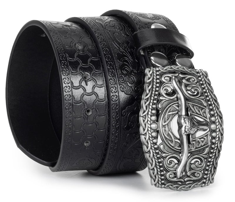 Vikodah Men Women-Western-Cowboy-Leather-Belts - Longhorn Bull Pattern Buckle Belt Floral Engraved Buckle Belt for Jeans - Image 5