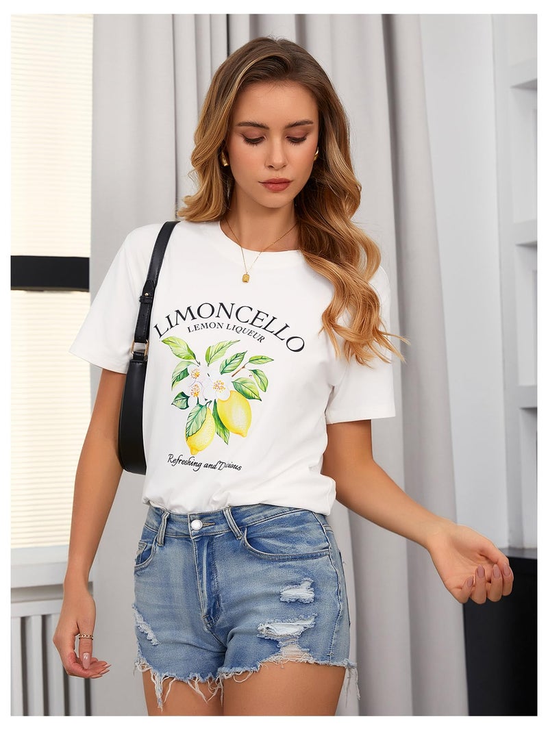 SweatyRocks Women's Lemon Shirts Letter Fruit Printed Graphic Tees Short Sleeve Casual T-Shirt White Medium - Image 5